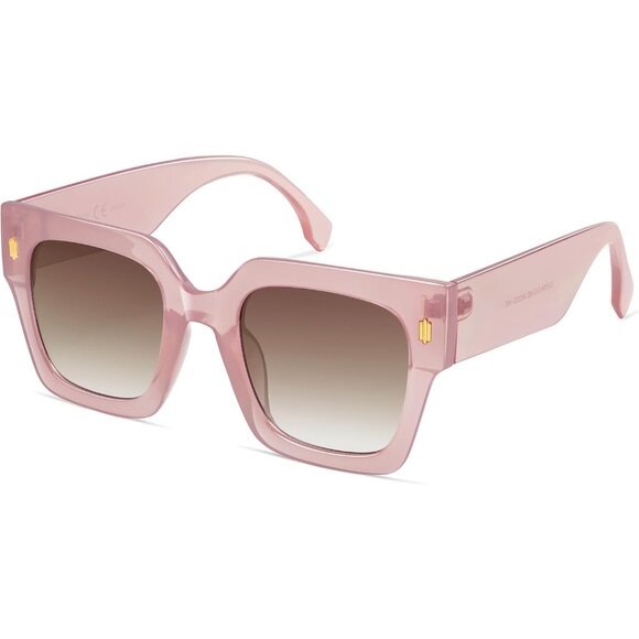 Women's Pink Luxury Large Vintage Oversized Square Eyes Protecting Sunglasses - Picture 3 of 6